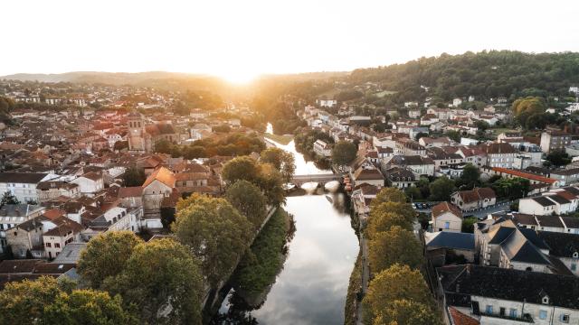 Vue aérienne du coeur de Figeac