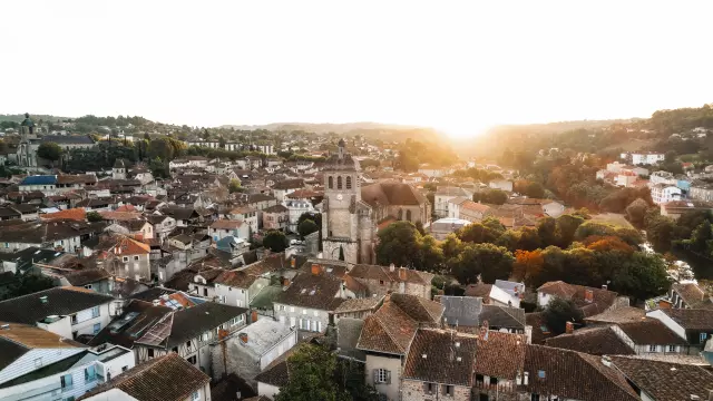 Vue aérienne du coeur de Figeac