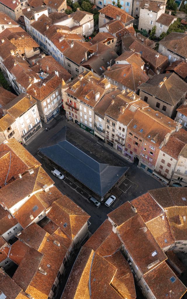 Vue aérienne du coeur de Figeac