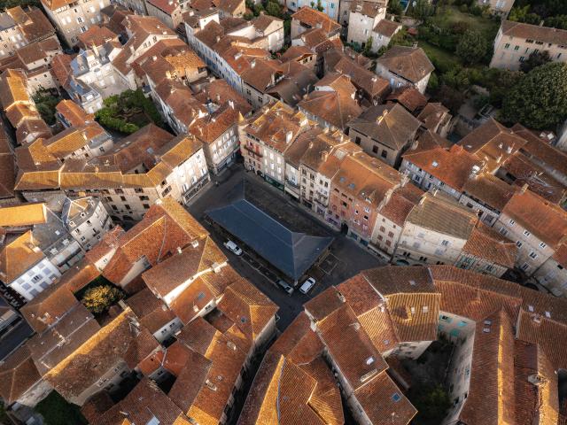 Vue aérienne du coeur de Figeac