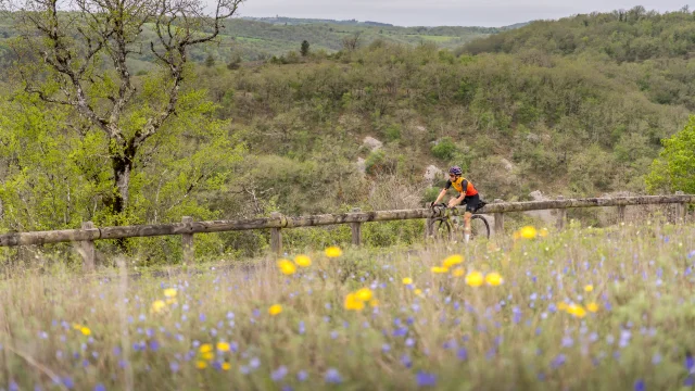 Cycliste au dessus du Canyon de l'Alzou