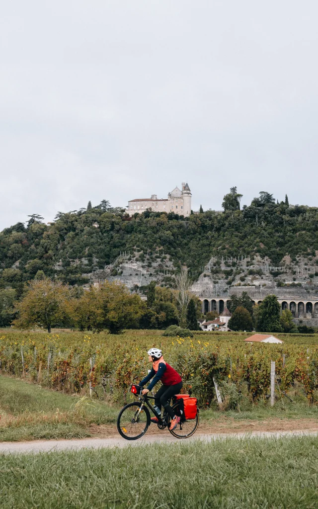 Passage devant le Château de Mercuès et le vignoble de Cahors